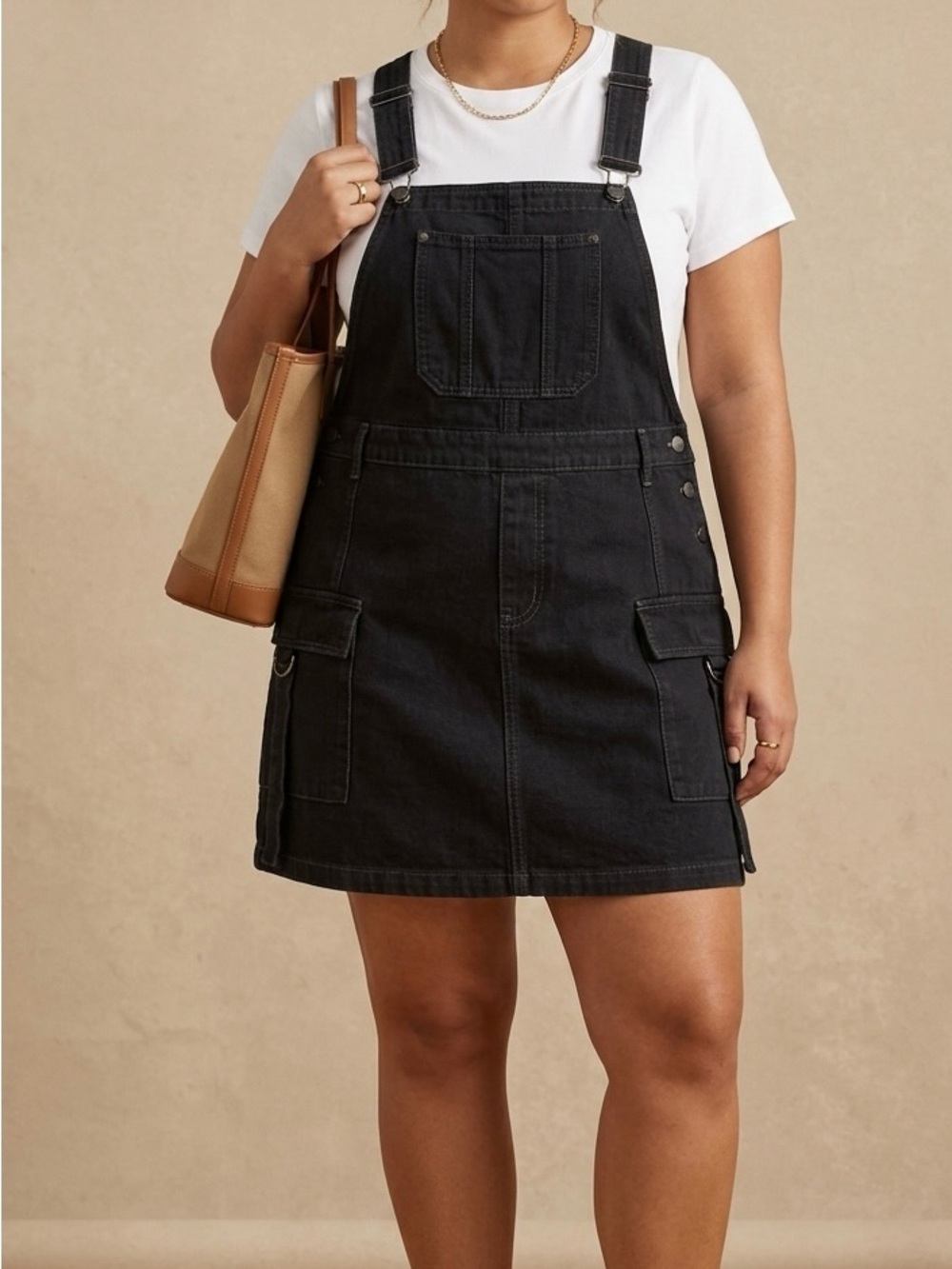 Cider Black Denim Overall Dress with Cargo Pockets - Women Jeans Plus size